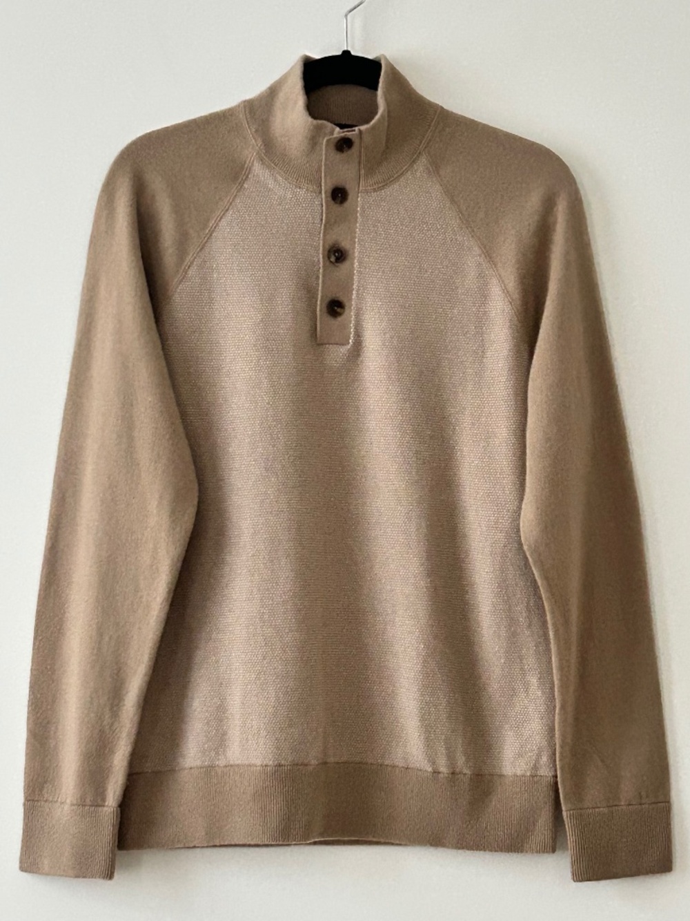 Vince Beige Wool & Cashmere Mockneck Button Sweater
